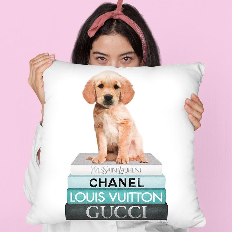 Medium Books Teal Tone, Labrador Puppy Throw Pillow By Amanda Greenwood