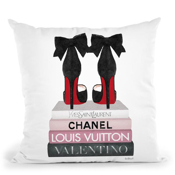 Medium Books Pink Tone, Black Shoes Red Sole Throw Pillow By Amanda Greenwood