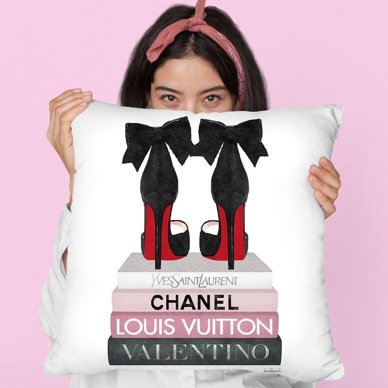 Medium Books Pink Tone, Black Shoes Red Sole Throw Pillow By Amanda Greenwood