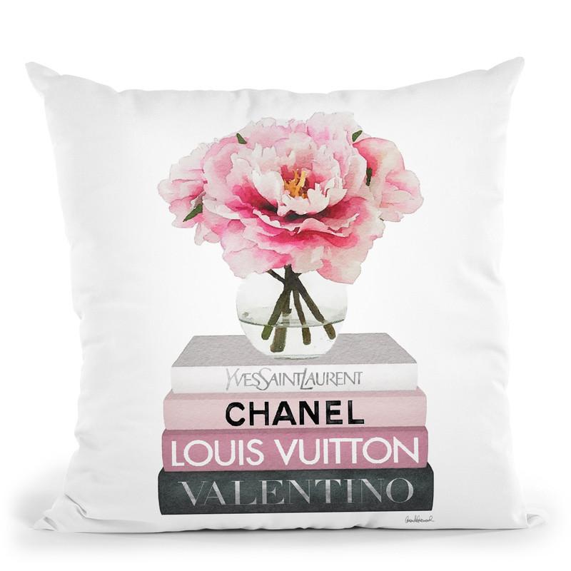 Medium Books Pink Tone, Peony In Round Vase Throw Pillow By Amanda Greenwood