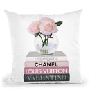 Medium Books Pink Tone, Rose In Round Vase Throw Pillow By Amanda Greenwood
