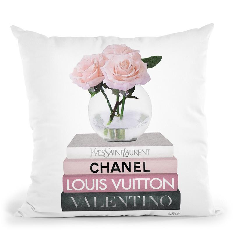 Medium Books Pink Tone, Rose In Round Vase Throw Pillow By Amanda Greenwood
