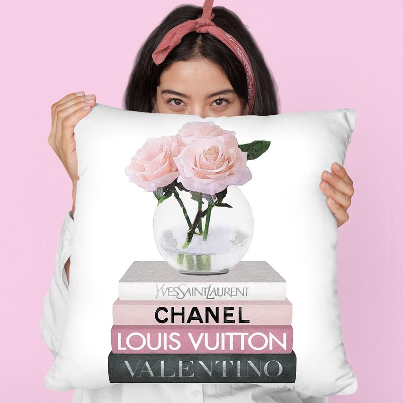 Medium Books Pink Tone, Rose In Round Vase Throw Pillow By Amanda Greenwood