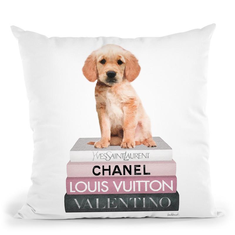 Medium Books Pink Tone, Labrador Puppy Throw Pillow By Amanda Greenwood