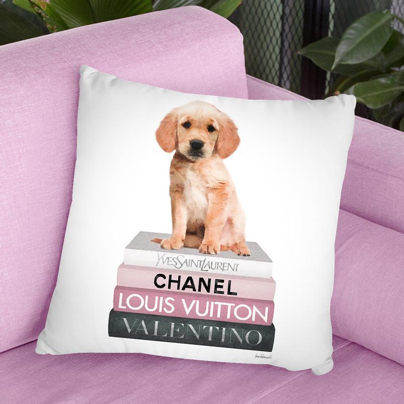 Medium Books Pink Tone, Labrador Puppy Throw Pillow By Amanda Greenwood