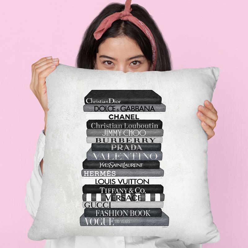 High Fashion Book Stack Black & White Throw Pillow By Amanda Greenwood