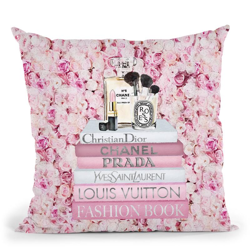 Blush Fashion Books On Pink Flower Wall Throw Pillow By Amanda Greenwood