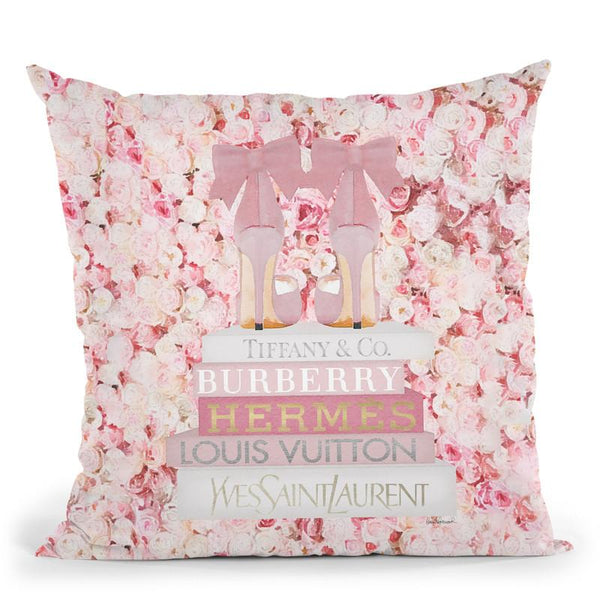 Blush Fashion Books On Peach Flower Wall Throw Pillow By Amanda Greenwood