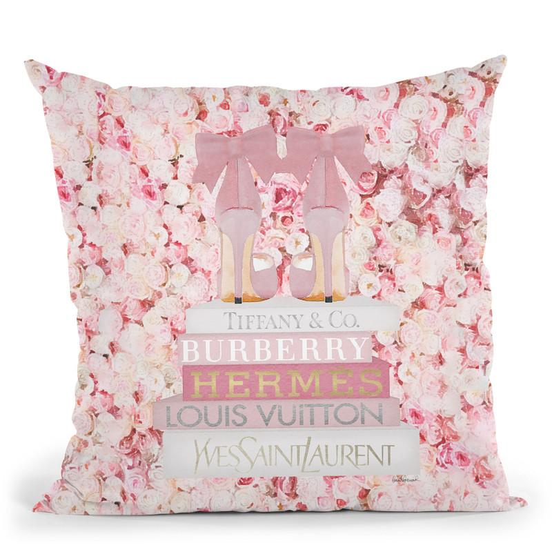 Blush Fashion Books On Peach Flower Wall Throw Pillow By Amanda Greenwood
