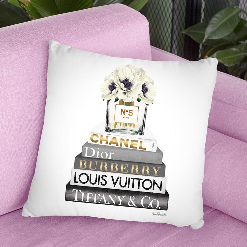 Grey Fashion Books With White Poppies Throw Pillow By Amanda Greenwood