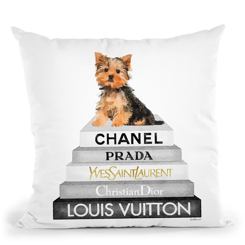 Grey Fashion Books With Yorkie Throw Pillow By Amanda Greenwood