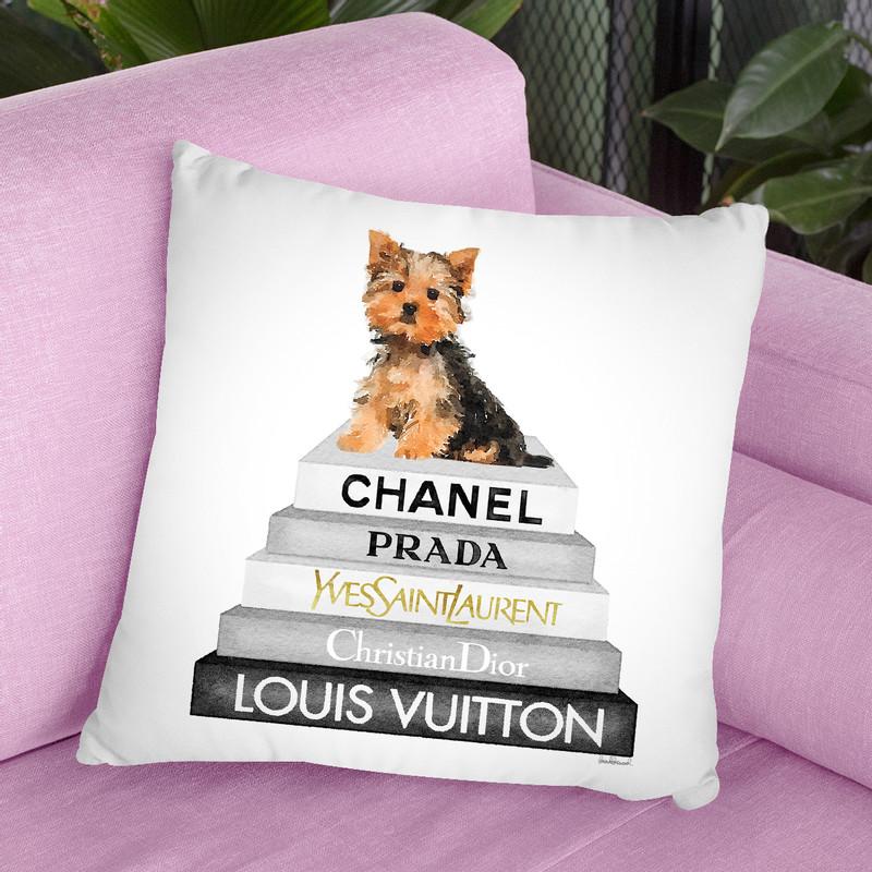 Grey Fashion Books With Yorkie Throw Pillow By Amanda Greenwood