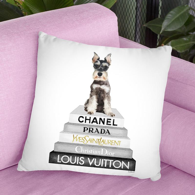 Grey Fashion Books With Mini Schnauzer Throw Pillow By Amanda Greenwood