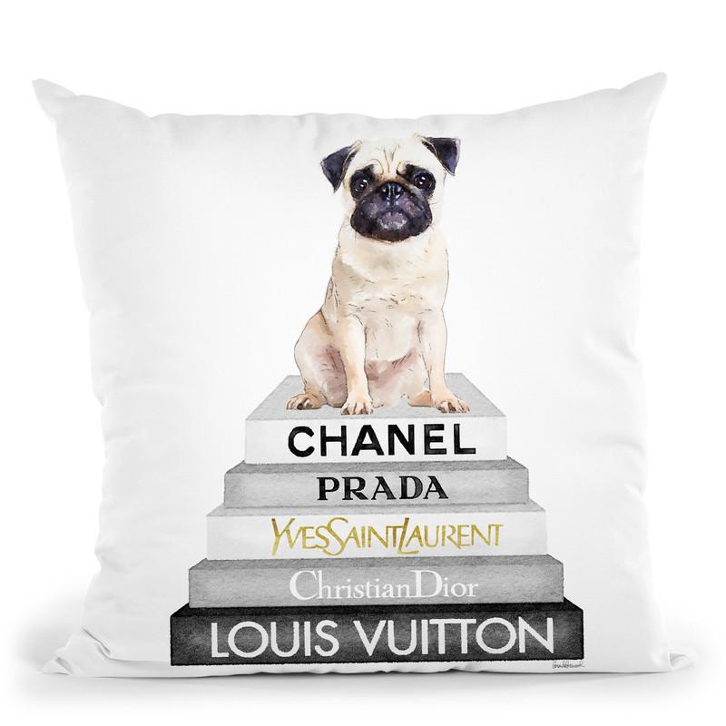 Grey Fashion Books With Cream Pug Throw Pillow By Amanda Greenwood