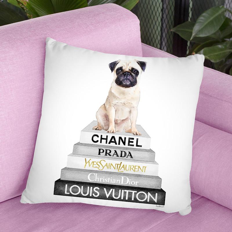 Grey Fashion Books With Cream Pug Throw Pillow By Amanda Greenwood