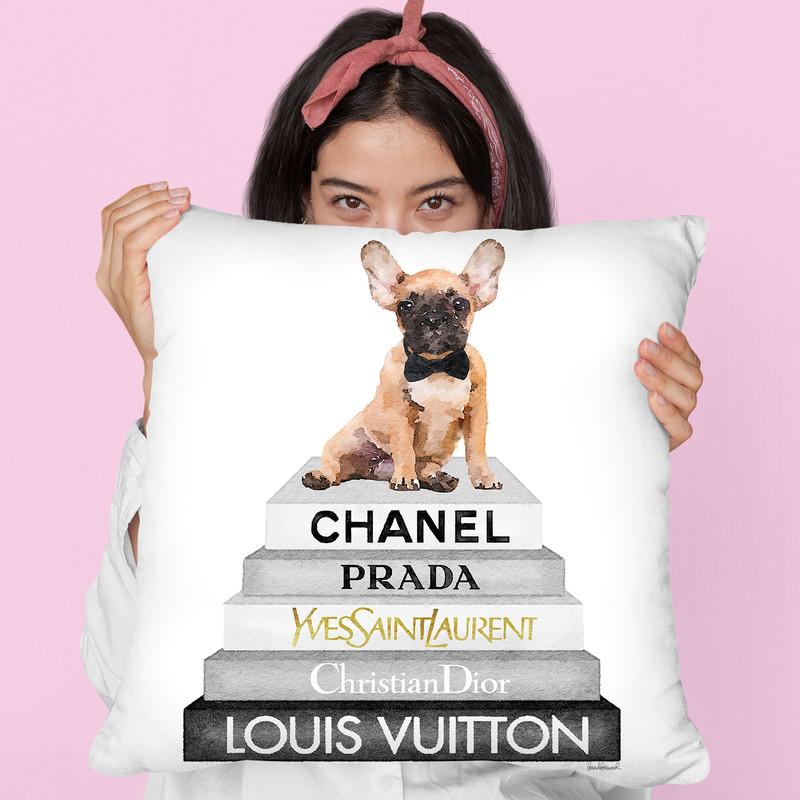 Grey Fashion Books With Fawn Frenchie Throw Pillow By Amanda Greenwood