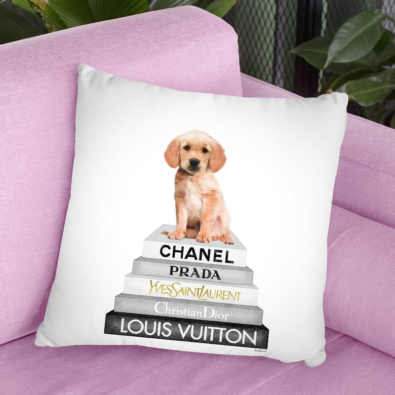 Grey Fashion Books With Golden Lab Throw Pillow By Amanda Greenwood