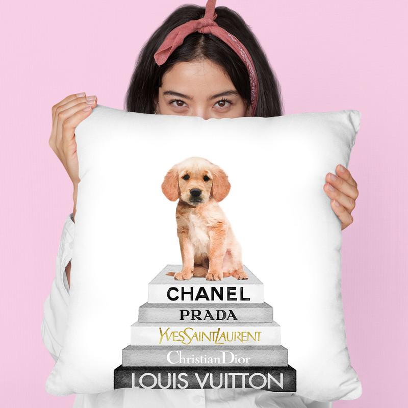 Grey Fashion Books With Golden Lab Throw Pillow By Amanda Greenwood