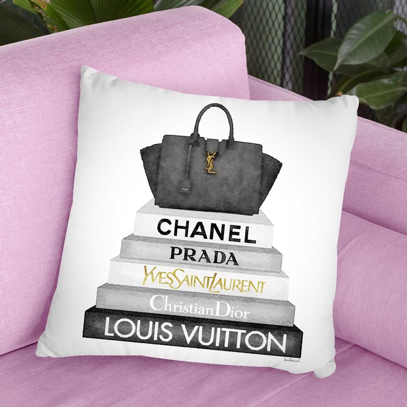 Grey Fashion Books With Black Bag Throw Pillow By Amanda Greenwood