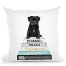 Grey & Teal Fashion Books With Black Pug Throw Pillow By Amanda Greenwood