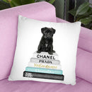 Grey & Teal Fashion Books With Black Pug Throw Pillow By Amanda Greenwood