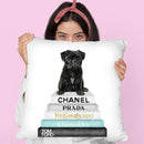 Grey & Teal Fashion Books With Black Pug Throw Pillow By Amanda Greenwood