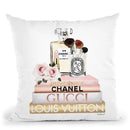 Blush & Gold Books, Make Up Set And Roses Throw Pillow By Amanda Greenwood