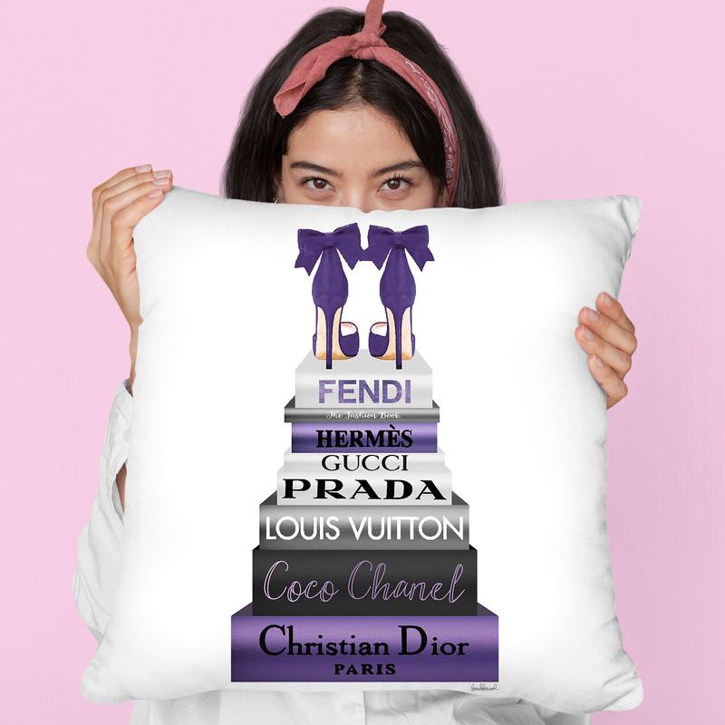 Tall Metallic Stack Purple With Purple Bow Shoes Throw Pillow By Amanda Greenwood