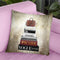 Tall Book Stack With Brown Bag & Gold Background Throw Pillow By Amanda Greenwood