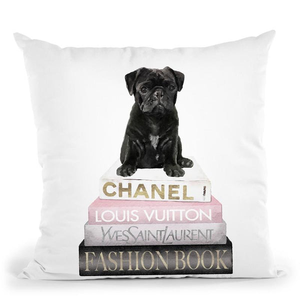 New Books Grey Blush With Black Pug Throw Pillow By Amanda Greenwood