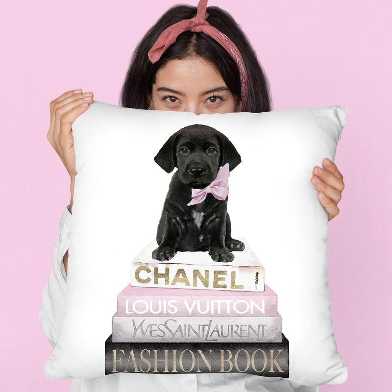 New Books Grey Blush With Black Labrador Throw Pillow By Amanda Greenwood