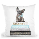 New Books Grey Blue With Grey Frenchie Side Bow Throw Pillow By Amanda Greenwood