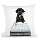 New Books Grey Blue With Black Labrador Throw Pillow By Amanda Greenwood
