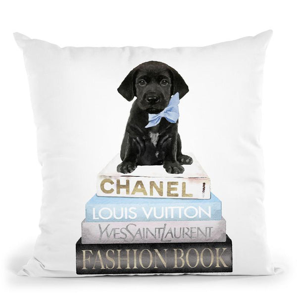 New Books Grey Blue With Black Labrador Throw Pillow By Amanda Greenwood
