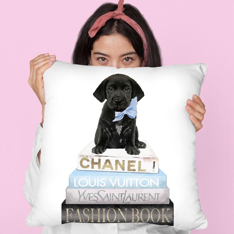 New Books Grey Blue With Black Labrador Throw Pillow By Amanda Greenwood