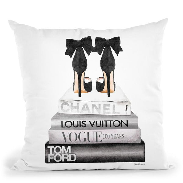 New Books Silver Bow Shoes Throw Pillow By Amanda Greenwood