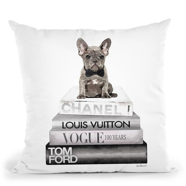 New Books Silver Grey Frenchie Bow Tie Throw Pillow By Amanda Greenwood