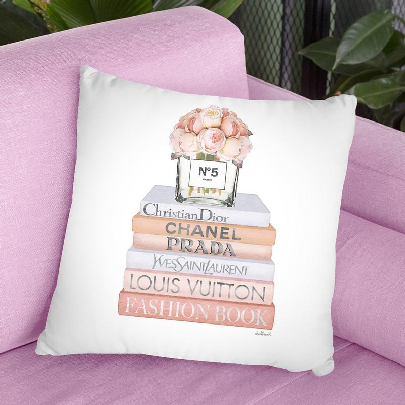 Peach Fashion Books With Peach Roses Throw Pillow By Amanda Greenwood