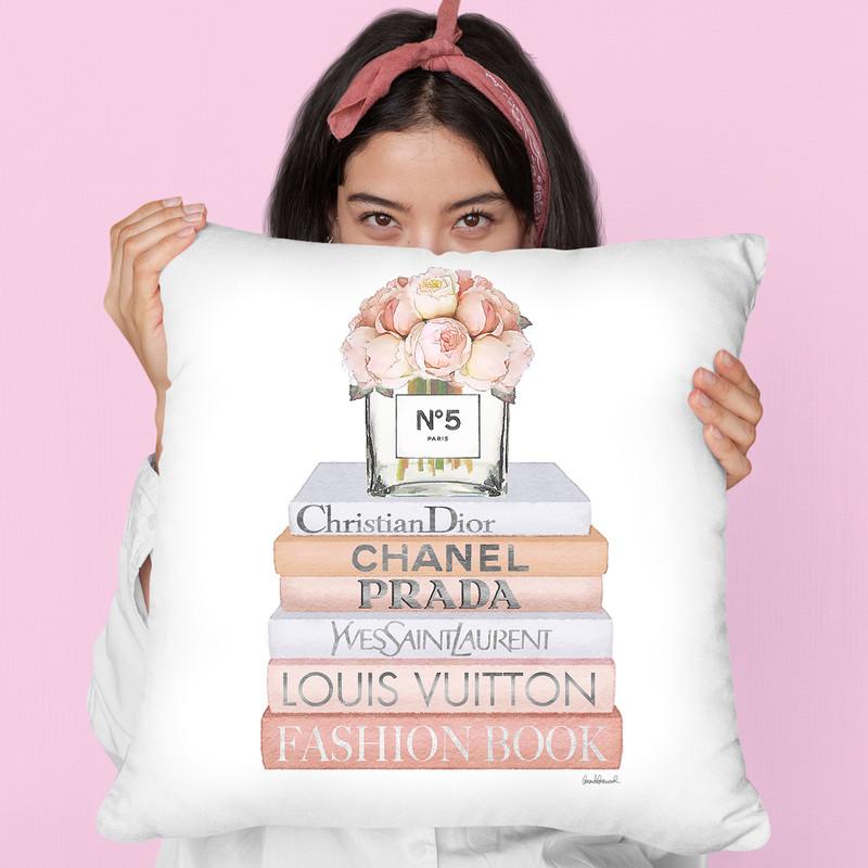 Peach Fashion Books With Peach Roses Throw Pillow By Amanda Greenwood