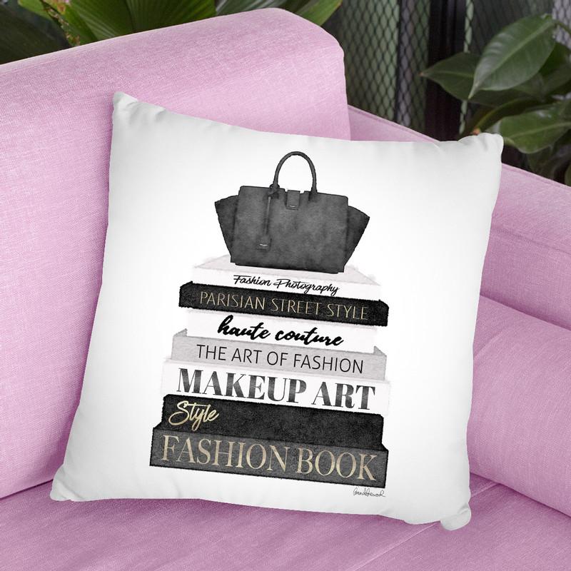 Tall Black And Grey Fashion Books With Bag Throw Pillow By Amanda Greenwood