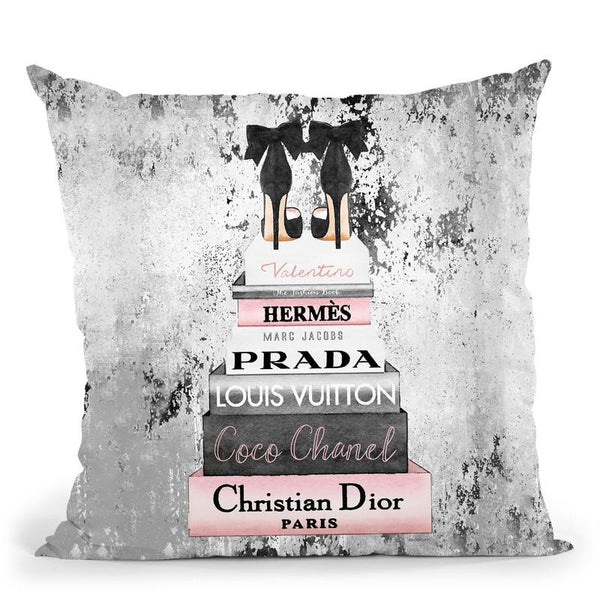 Tall Pink And Grey With Shoes, Grunge Background Throw Pillow By Amanda Greenwood