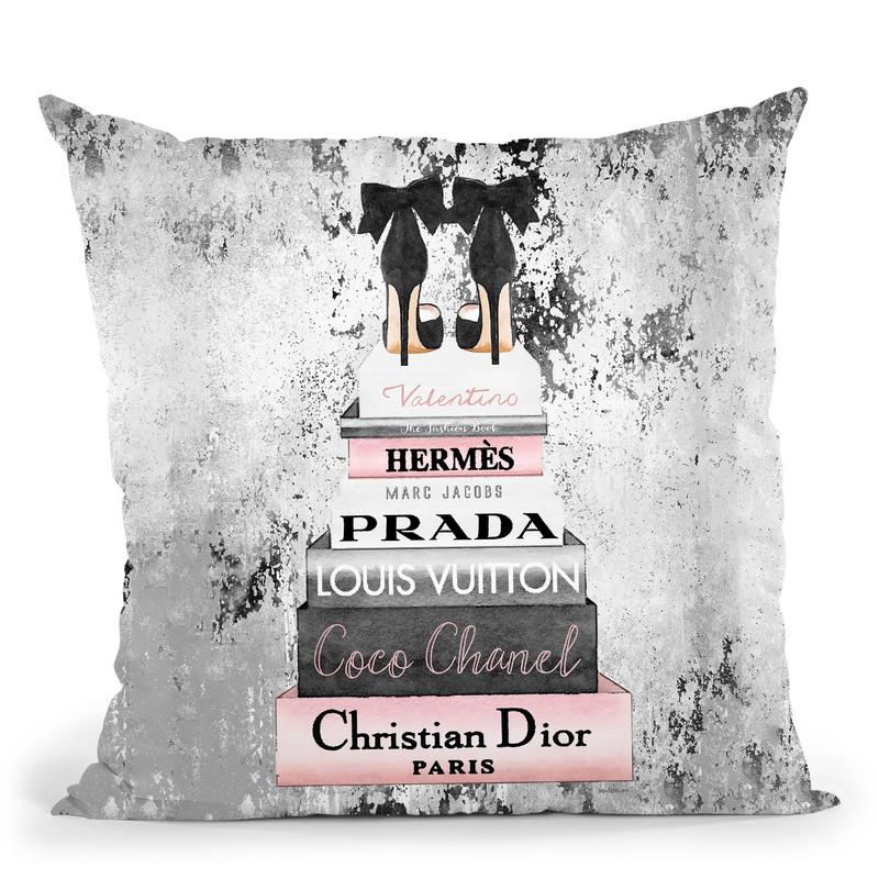 Tall Pink And Grey With Shoes, Grunge Background Throw Pillow By Amanda Greenwood