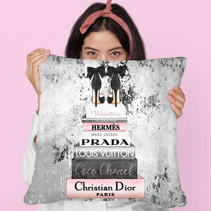 Tall Pink And Grey With Shoes, Grunge Background Throw Pillow By Amanda Greenwood
