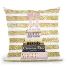 Tall Pink And Gold With Bow Shoes, Glitter Stripe Throw Pillow By Amanda Greenwood