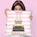 Tall Pink And Gold With Bow Shoes, Pink Stripe Throw Pillow By Amanda Greenwood