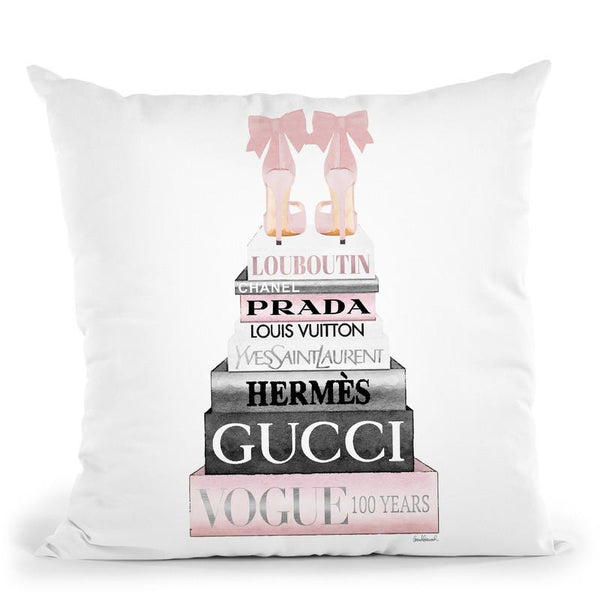 Tall Pink And Silver With Bow Shoes, Throw Pillow By Amanda Greenwood