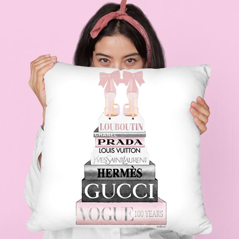 Tall Pink And Silver With Bow Shoes, Throw Pillow By Amanda Greenwood