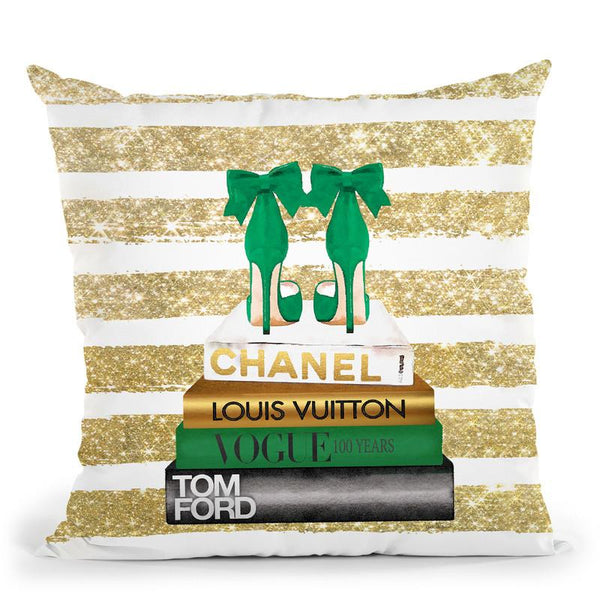 New Books Grey Emerald Green, Bow Shoes, Glitter Stripe
 Throw Pillow By Amanda Greenwood