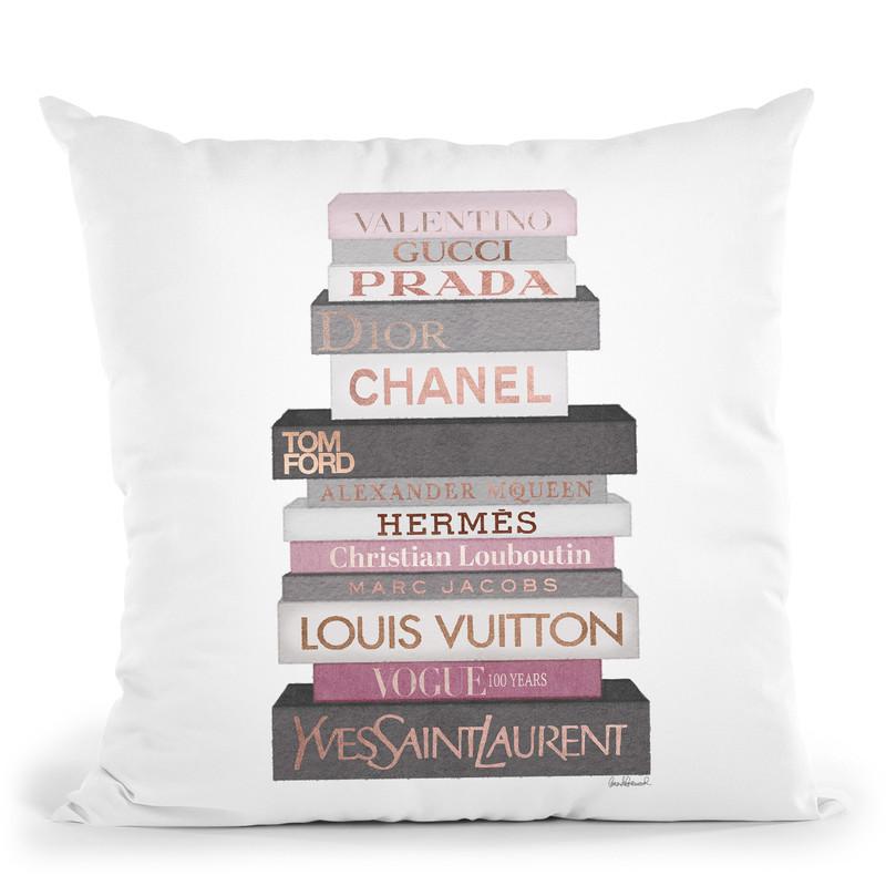 Tall Grey & Pink Fashion Books Throw Pillow By Amanda Greenwood