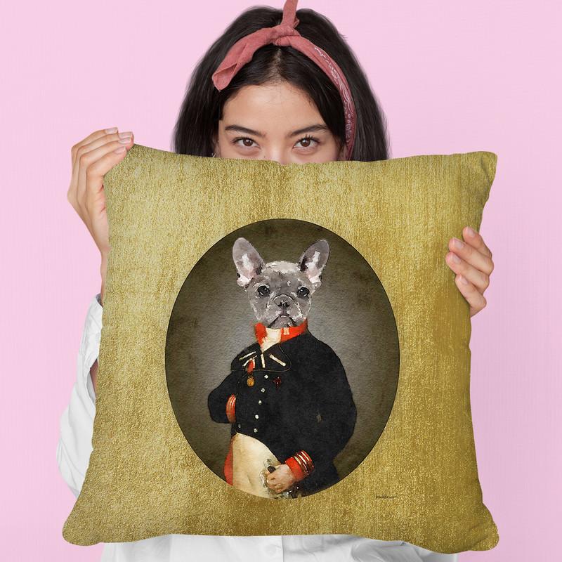 Nelson Portrait Grey Frenchie Throw Pillow By Amanda Greenwood